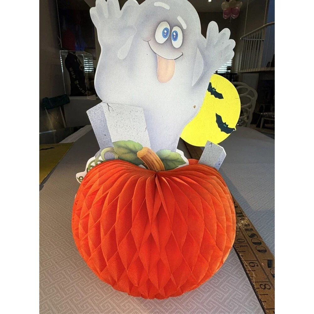 Vintage Halloween Ghost Pumpkin Honeycomb Table Decoration Centerpiece 2 Sided